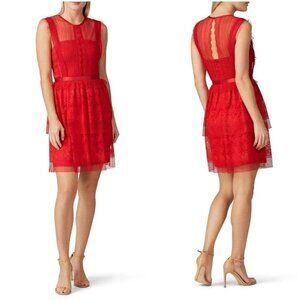 Three Floor Red Tiered Fearless Lace Sheath Dress $350